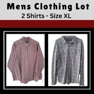 Eddie Bauer Mens XL Shirt Lot (2) Plaid Button Up Long Sleeve Gorpcore Gray Red